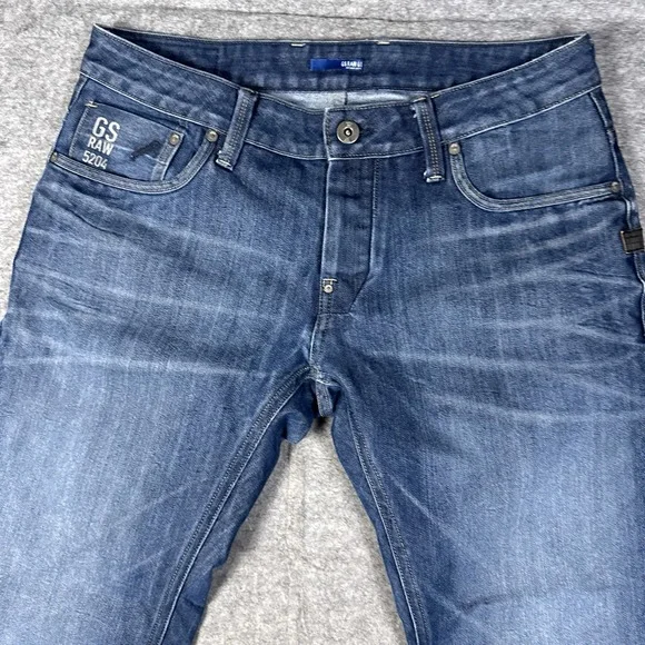 G Star Raw Jeans Mens 33x30 Blue Attacc Slim Straight Whiskering Faded $190